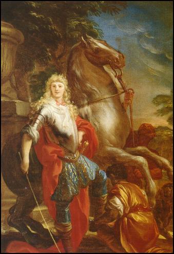 Domenico Piola. Gentilhombres genoves con caballo. Oleo sobre lienzo. 61 x 49 cm.