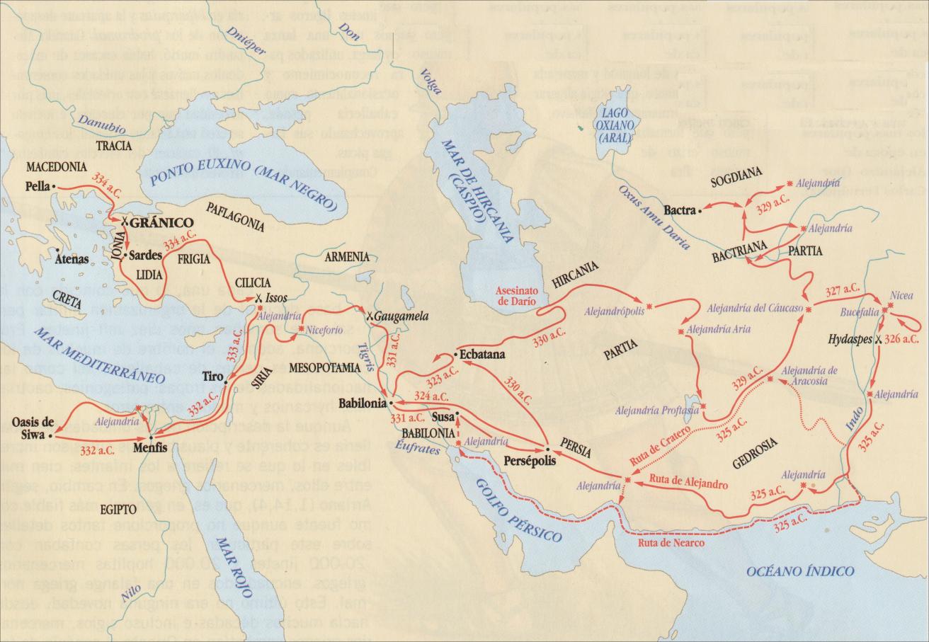 Mapa ruta seguida por Alejandro Magno